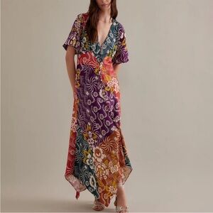 By Anthropologie V-Neck Flutter-Sleeve Buttoned Handkerchief Maxi Dress